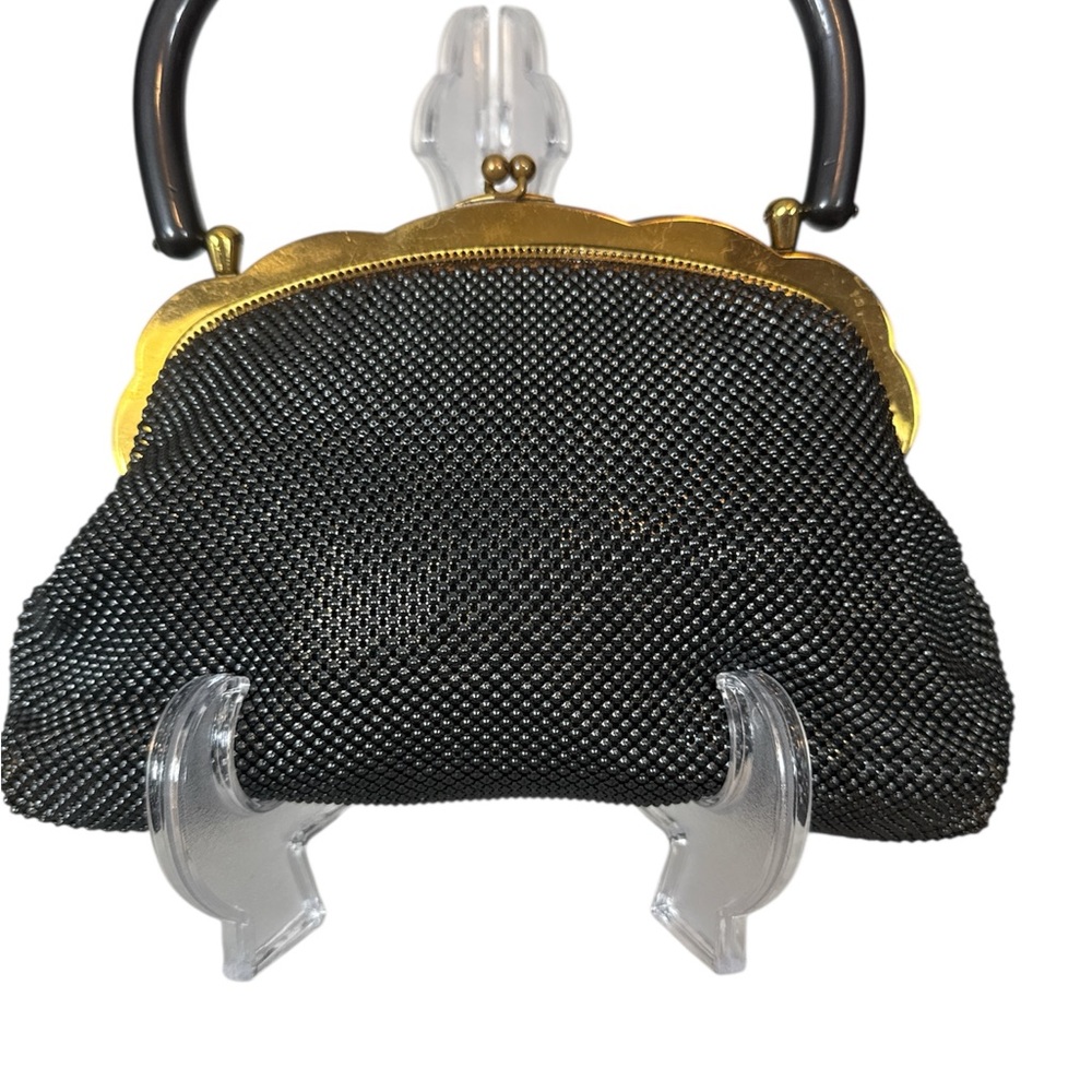Vintage Whiting  & Davis Black /Gold Mesh Evening Bag with Gold Frame- Very Rare